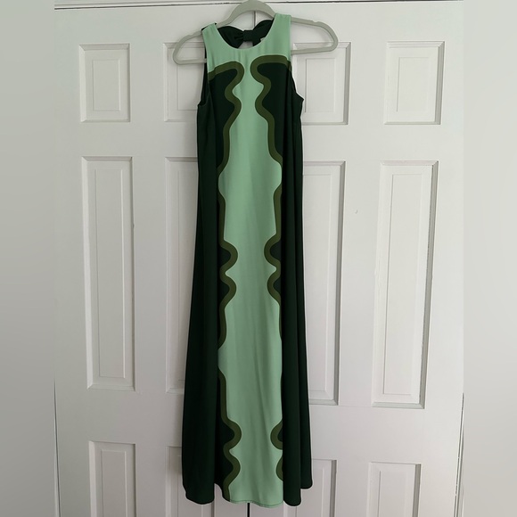 Tuckernuck Dark Green and Mint Wavy-Panel Maxi Dress - Picture 7 of 9